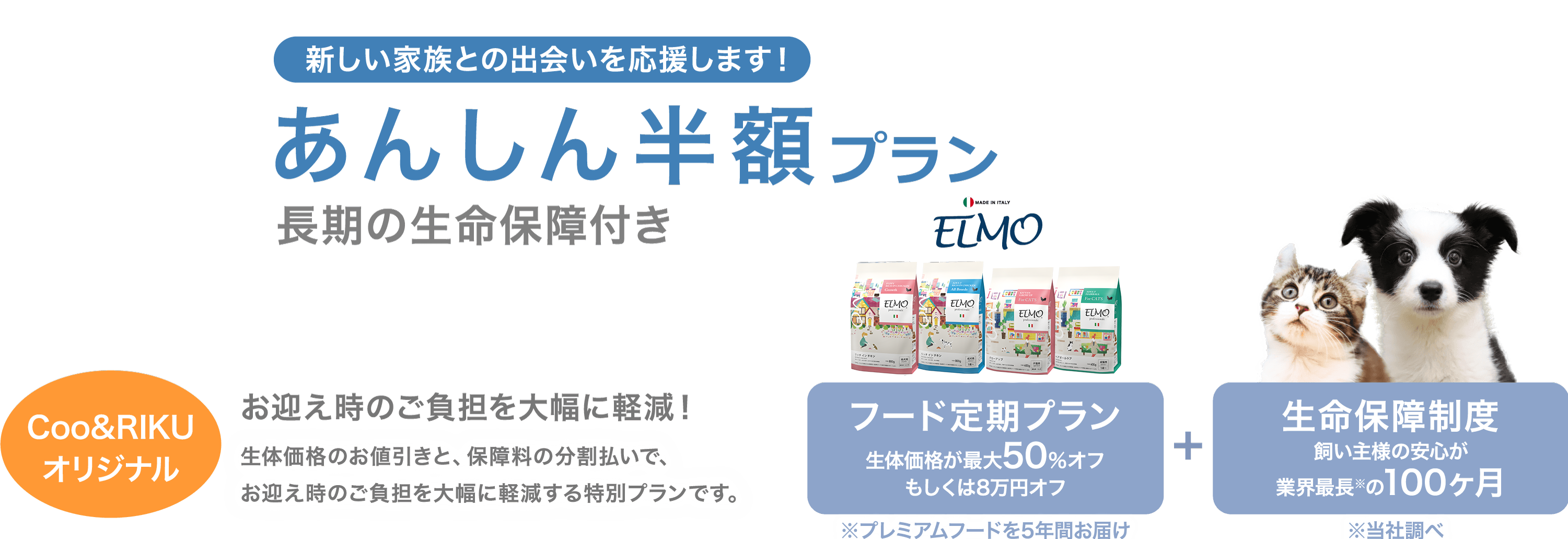 新しい家族との出会いを応援します！あんしん半額プラン　長期の生命保障付き